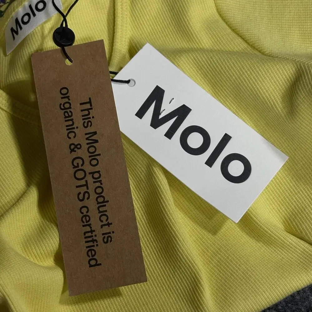 Molo Dress Girls 7-8 Yellow Floral Print Short Sleeve Organic Cotton Fit Flare